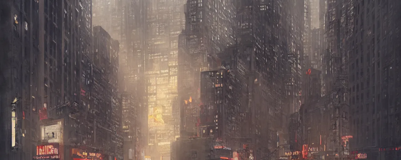 Image similar to new york city block. 8 5 mm, architecture. cinematic lighting. trending on artstation. cgsociety. art by greg rutkowski and william o'connor