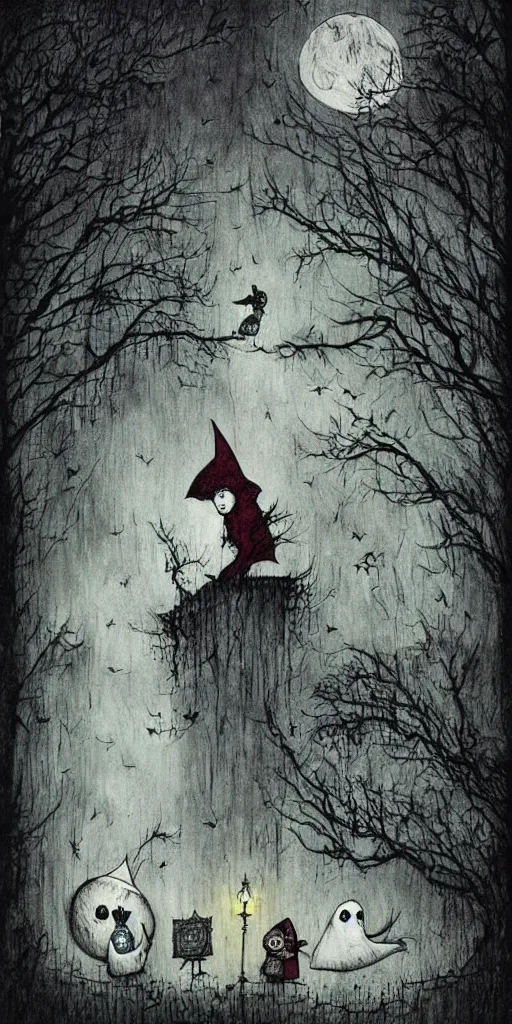 Prompt: a ghost and bat scene by alexander jansson
