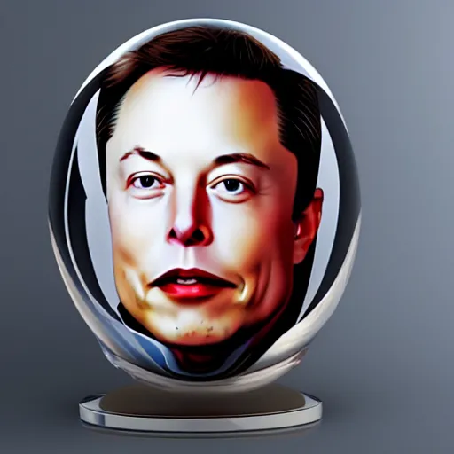 Image similar to A portrait of Elon Musk's face on a shiny egg. Polished.