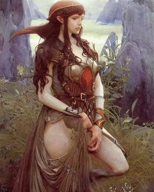 Image similar to a beautiful elf princess by Edgar Maxence and Ross Tran and Michael Whelan Jules Bastien-Lepage and BROM