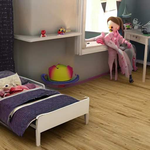 Image similar to dark scary horror matter spilling creeping from under a child's bed, 8 k, realistic, house,