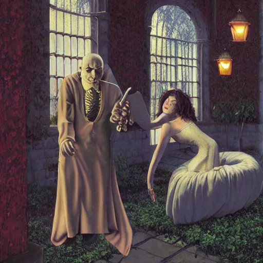 Image similar to photorealistic vampire art by paul delvaux, james christensen, rob gonsalves and tim white