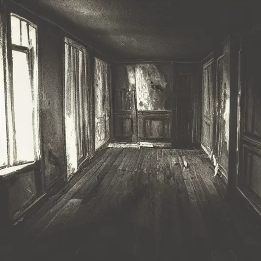 Image similar to interior of a haunted house, late at night, spooky, eerie, dark, foreboding