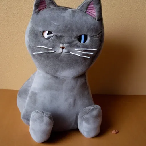 Image similar to gray anthropomorphic, cat female with a whit and chest, plushy