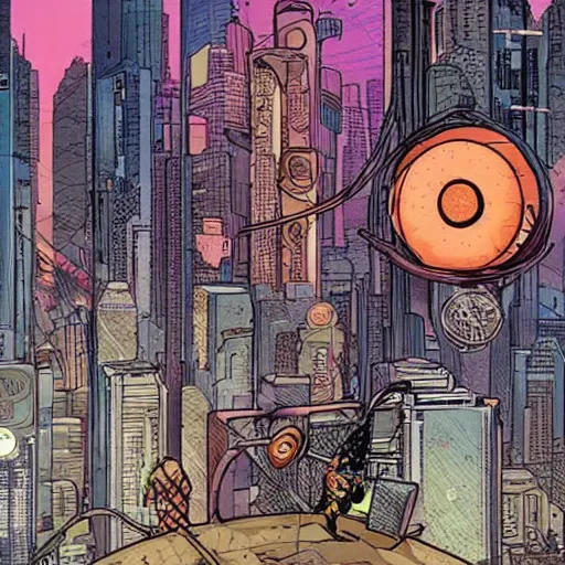 Image similar to Everything bagel. Moebius, cyberpunk, masterpiece