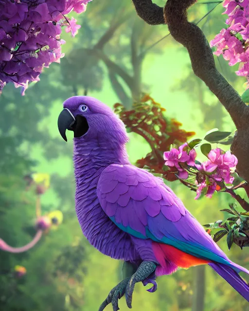 Prompt: a purple parrot, isometric 3 d, ultra hd, character design by pixar and hayao miyazaki, unreal 5, daz, hyperrealistic, octane render, cosplay, rpg portrait, dynamic lighting, intricate detail, summer vibrancy, cinematic