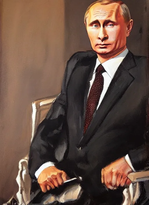 Image similar to putin as italian mobster, portrait painting, by enki art, fina art