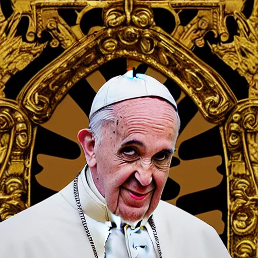 Image similar to pope with face tattoos wearing gold chain, hip hop album art,