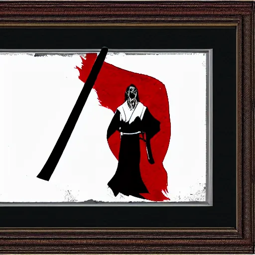 Image similar to samarai cloaked in white with swords, standing in light beam of a dark cave, ruby red sorrow, high quality, ultra detail