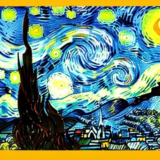 Image similar to knight's battle, style vincent van gogh's starry night