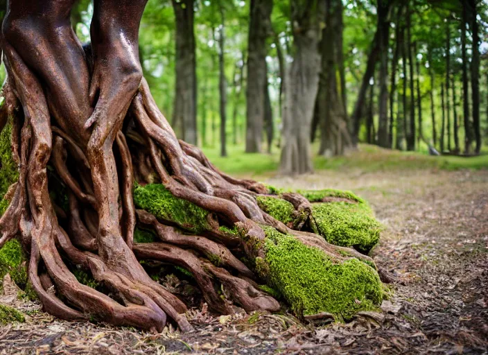 Image similar to dslr esculpture made from roots interwovem in the shape of a woman, 2 4 mm f 1. 8