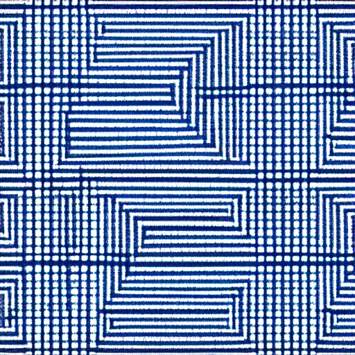 Image similar to textile geometric pattern blue squares white stripes, high quality tiles, clean, artstation