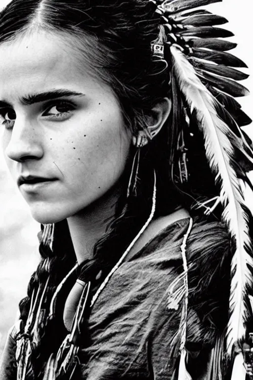 Prompt: “Photo of Native American indian woman Emma Watson, portrait, skilled warrior of the Apache, ancient, realistic, detailed, emma watson”