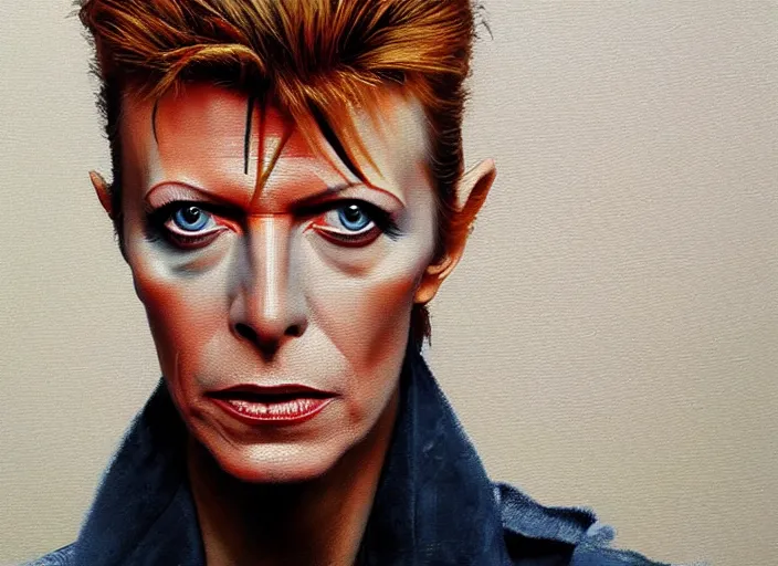 Image similar to David Bowie, concept art oil painting by Jama Jurabaev, extremely detailed, brush hard, artstation