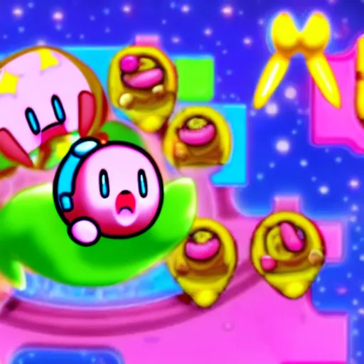 Image similar to kirby consuming his own body, kirby's dreamland gameplay