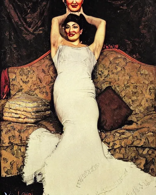 Prompt: portrait of maria callas by norman rockwell