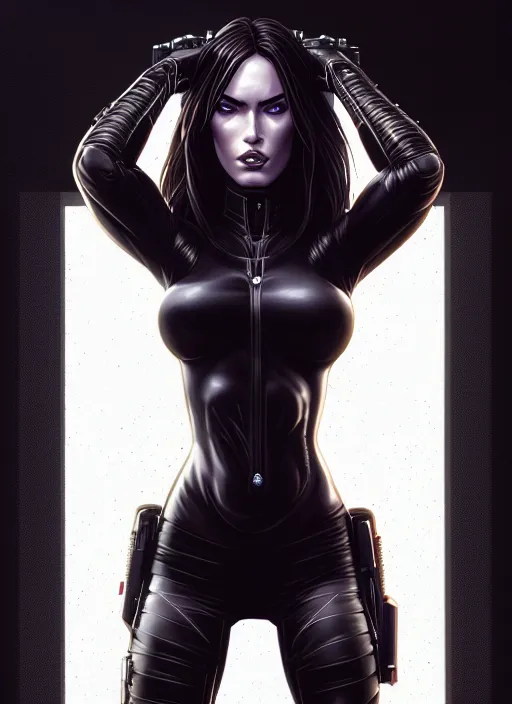 Image similar to symmetry!! gantz portrait of megan fox as rogue, unholy, intricate, highly detailed, dynamic lighting, digital art, digital painting, artstation, terence nielsen, sharp focus, illustration, art by artgerm and greg rutkowski and moebius, 8 k