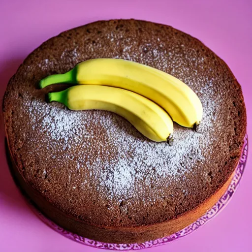 Prompt: banana cake in shape of a piano