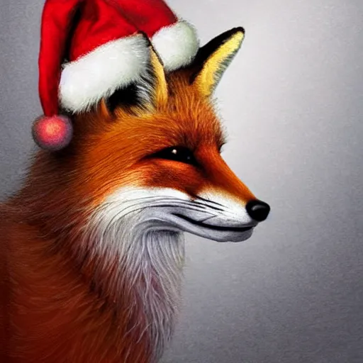 Image similar to perfectly-centered-Portrait-full-shot of a fox, wearing a santa hat, sitting next to a pile of cheese, intricate, elegant, super highly detailed, professional digital painting, artstation, concept art, smooth, sharp focus, no blur, no dof, extreme illustration, Unreal Engine 5, 8K, art by artgerm and greg rutkowski and alphonse mucha and loish and WLO