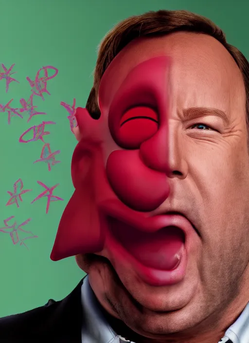 Prompt: A hyper realistic ultra realistic photograph of Alex Jones screaming dressed as kirby by Brandon Scott Hug, detailed, photorealistic imagery, 8k quality