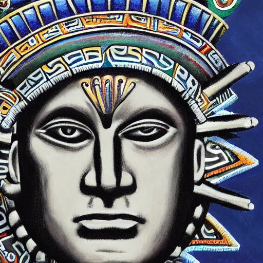 Image similar to benjamin netanyahu as aztec god painted, high detail, sharp focus, 4 k