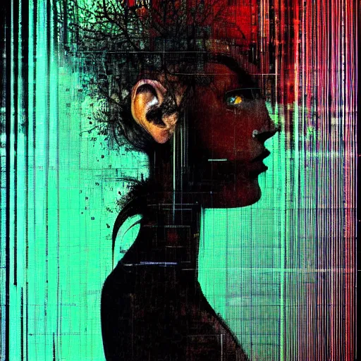 Prompt: portrait of an elven druid modest woman, mysterious, glitch effects over the eyes, shadows, by Guy Denning, by Johannes Itten, by Russ Mills, centered, glitch art, innocent, hacking effects, chromatic, cyberpunk, color blocking, digital art, concept art, abstract