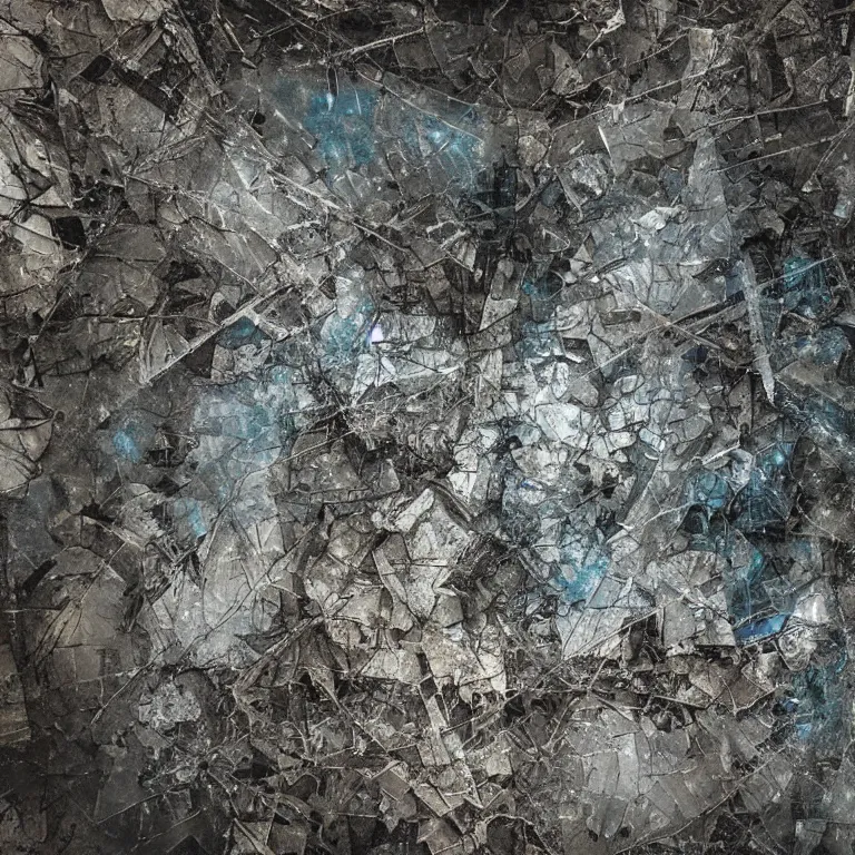 Image similar to clear shining crystals embedded, faded worn decay texture, the merge, intricate concept art painting, fantasy render, the merge, narrative nature grotesque dark,