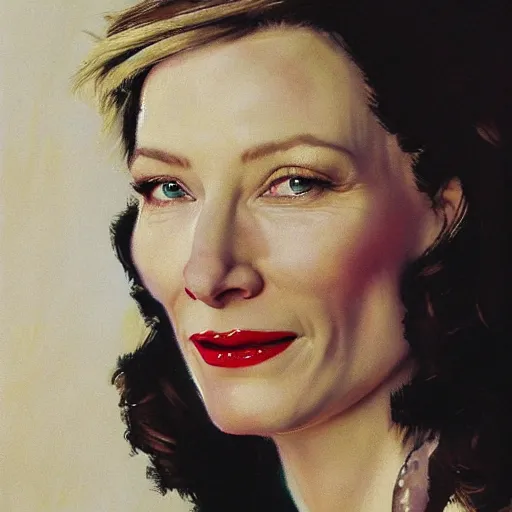 Prompt: painting of cate blanchett by Norman rockwell