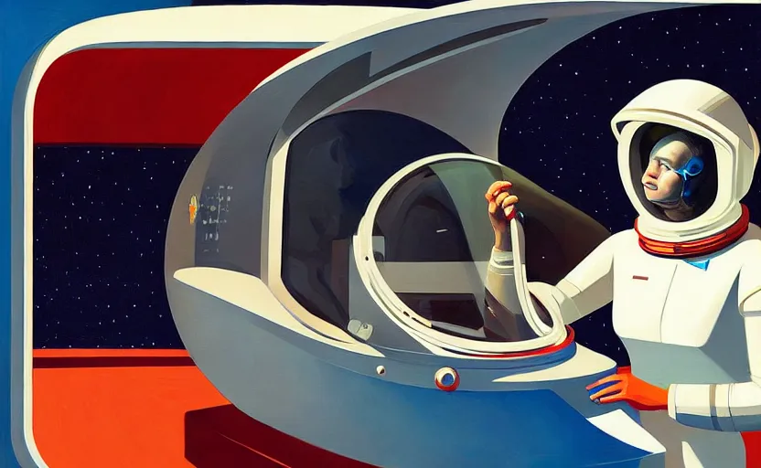 Prompt: Portrait of a Astronaut woman engineer with helmet, very coherent, painted by Edward Hopper, painted by James Gilleard, airbrush, art by JamesJean