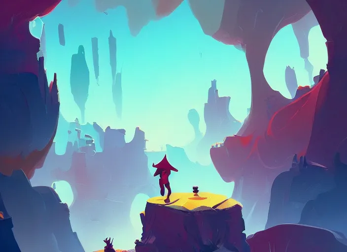 Image similar to a painting of a man walking through a canyon, a digital painting by anton fadeev, behance contest winner, fantasy art, speedpainting, 2 d game art