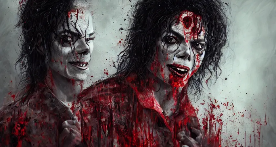 Image similar to highly detailed portrait horrible bloody zombie black michael jackson stage in a small club in the background, grimdark gaping wounds, horror, fine art, award winning, intricate, elegant, sharp focus, cinematic lighting, highly detailed, digital painting, 8 k concept art, art by guweiz and z. w. gu, masterpiece, trending on artstation, 8 k