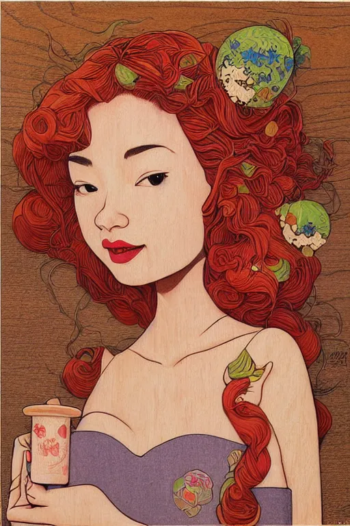 Prompt: princess peach painted on wood by audrey kawasaki