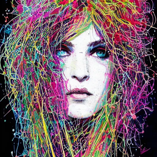 Prompt: a beautiful painting, portrait of ramona flowers by carne griffiths