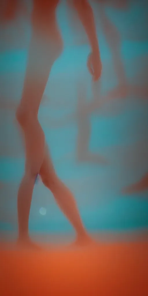 Image similar to a blurry closeup picture of abstract gorgeous human bodies in ocean, body parts, torso, macro photography, long exposure photograph, surrealism, anamorphic bokeh, orange and cyan lighting, cinematic