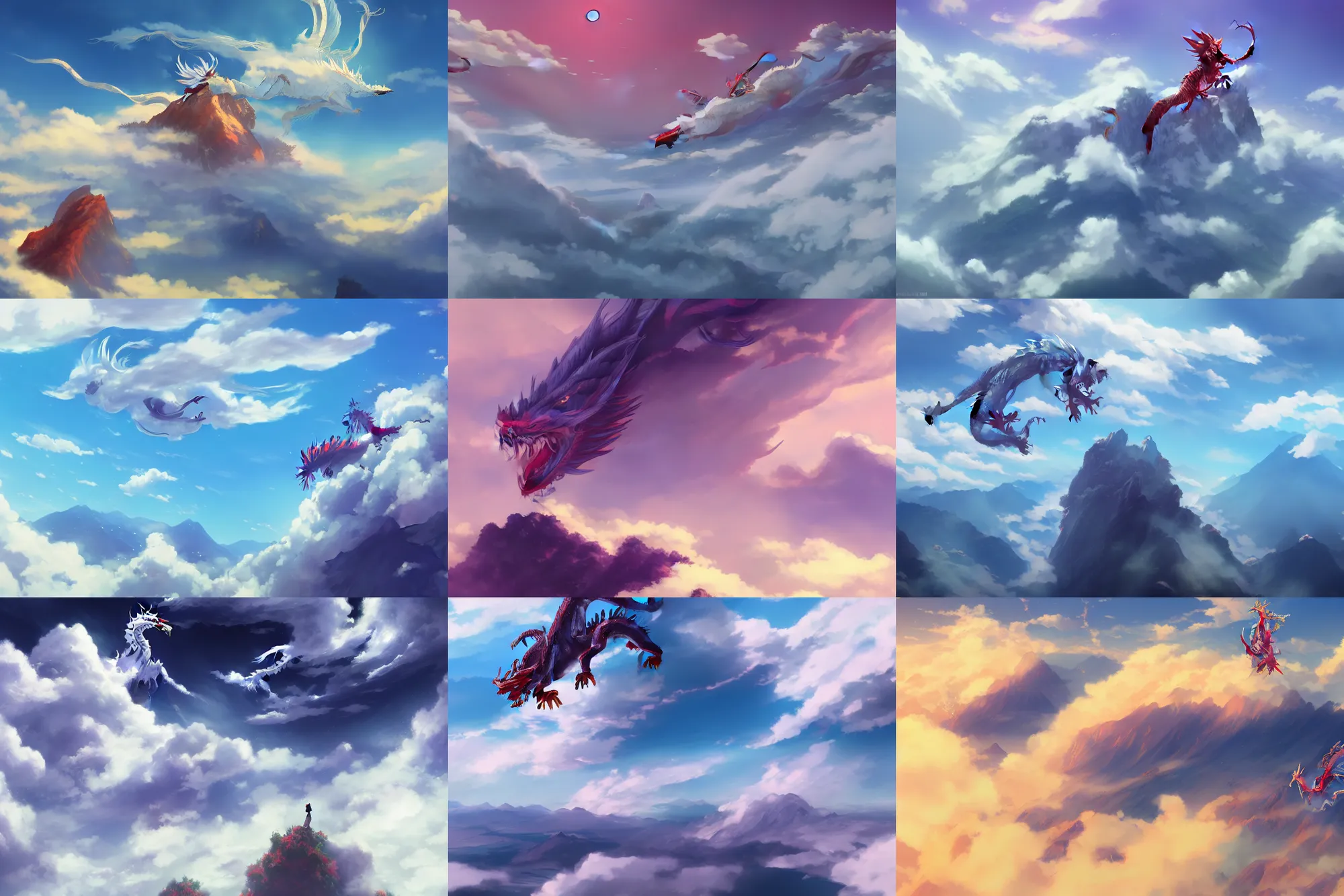 Prompt: a Chinese dragon high above the clouds by makoto shinkai, ethereal melancholy, trending on ArtStation, DeviantArt, Pixiv