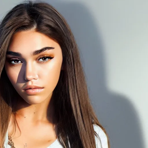 Image similar to 4k,ultra detailed portrait of Madison Beer by Rachel Ruysch