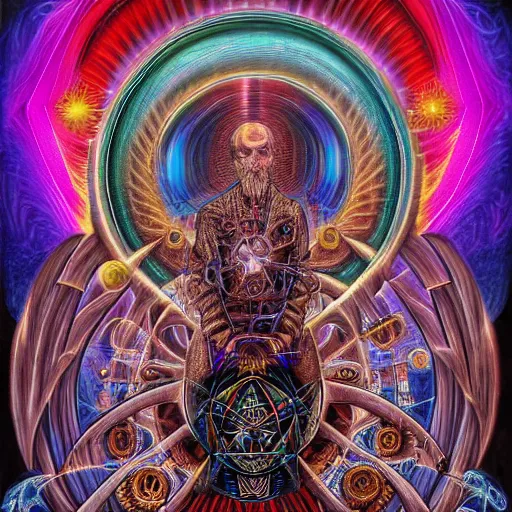 Image similar to steampunk wizard, by alex grey, TOOL band art, psychedelic, fractals, detailed, 8K