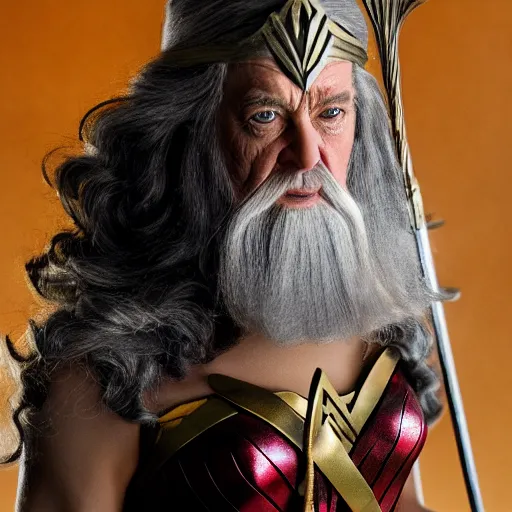 Image similar to gandalf wonder woman, dlsr photo