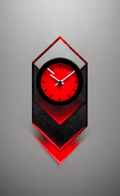 Image similar to a melting Roman numeral clock, behind a red and black gradient background, awith a black heart shaped on the top left corner and a black diamond card shape in the bottom right corner, dynamic lighting, photorealistic fantasy concept art, trending on art station, stunning visuals, cinematic, creative, ultra detailed