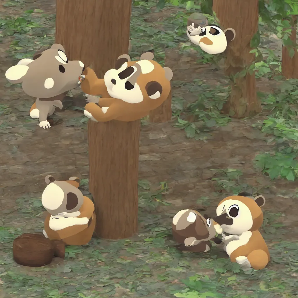 Image similar to Tom Nook kissing his girlfriend Tam Nook