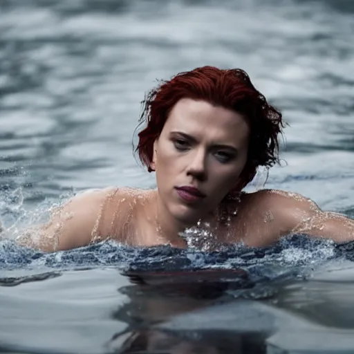 Image similar to intimate movie still of scarlett johansson submerging in water in under the skin