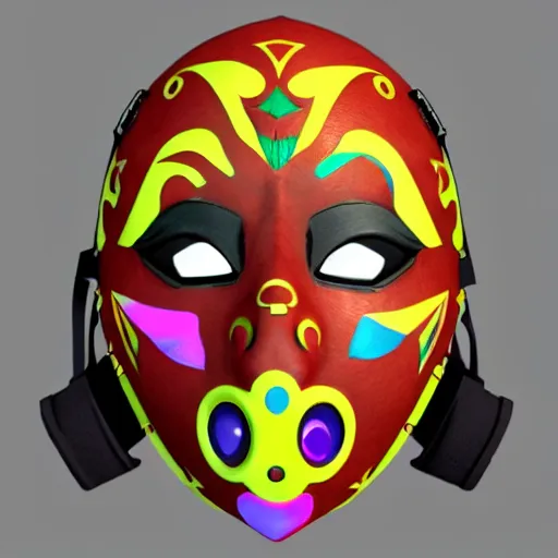 Prompt: majoras mask as a realistic wearable mask. highly detailed image. unreal engine. very colorful.