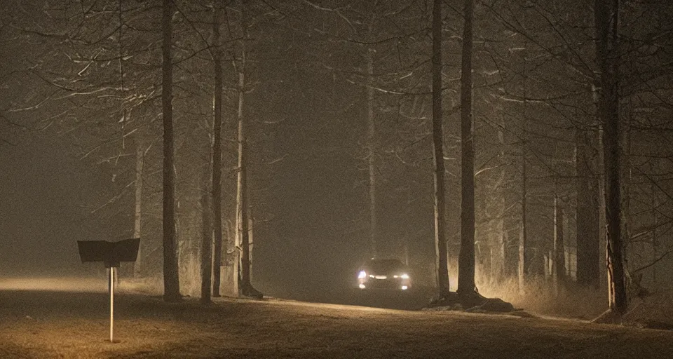 Prompt: Hereditary (2018) high contrast lighting, night scene, film still