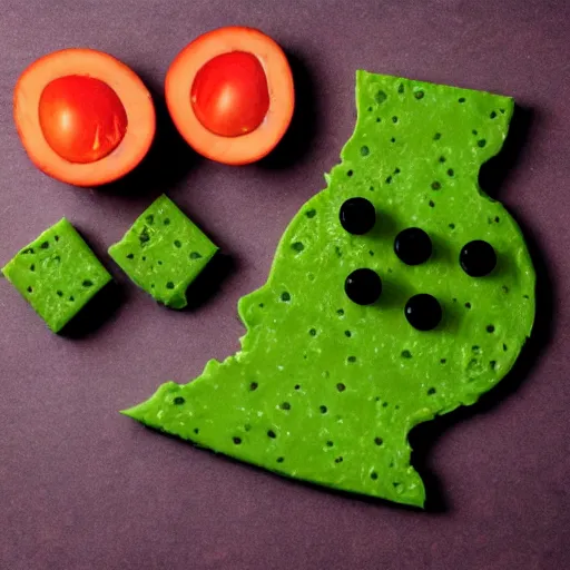 Image similar to cartoon green cheese with holes