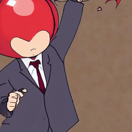 Prompt: saul goodman throwing dart at red ballon, still from anime