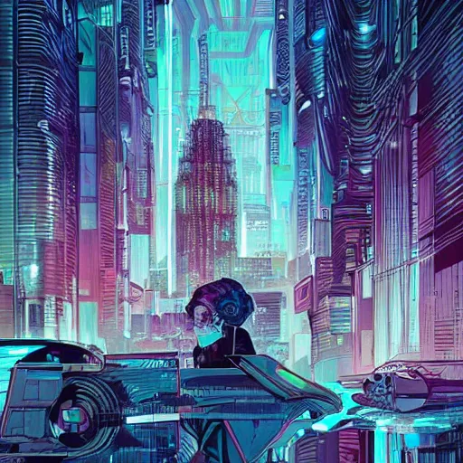 Prompt: neural transistor matrix, cyberpunk, futuristic, blade runner, william gibson, art by syd mead, art by josan gonzalez
