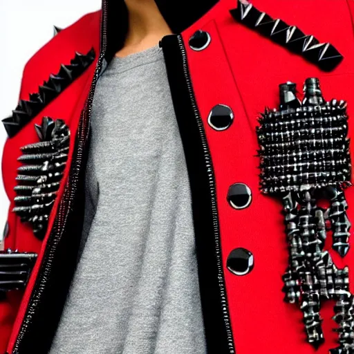 Image similar to battle jacket punk rock red and black studs spikes