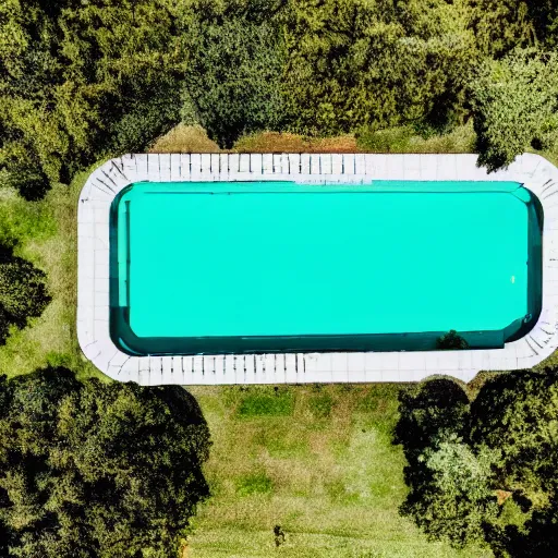 Prompt: a photo of a dreamy green empty hill with swimming pool, rainbows voids blooming in the blue cloudy sky