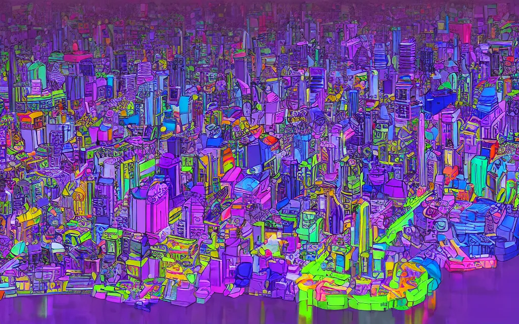 Image similar to plastic toy city potemkin fantastical cityscape, award winning digital art, ultraviolet color palette