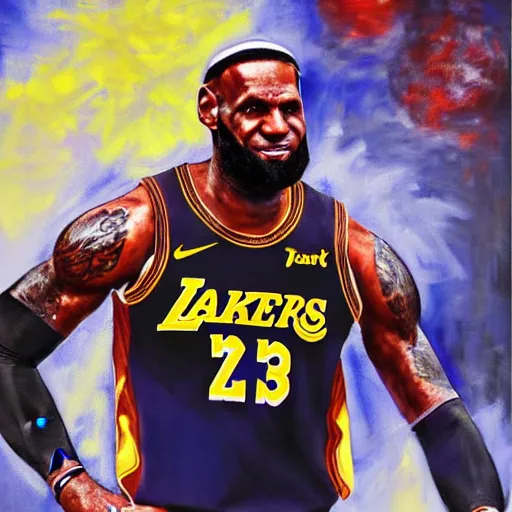 Prompt: an oil painting of lebron james